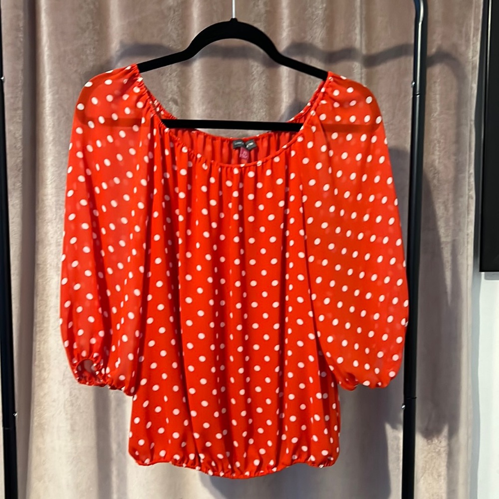 Vince Camuto xs, red with white polka dotted, 3/4 sleeve